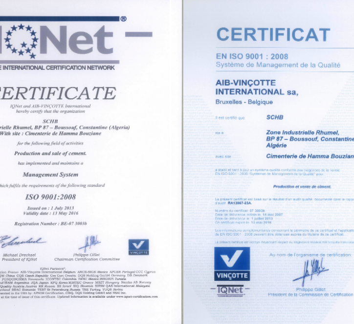 Certirficat ISO 9001 V 2008